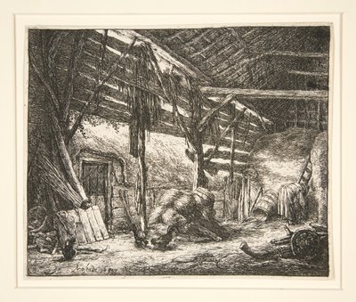 Interior de um celeiro de Adriaen van Ostade