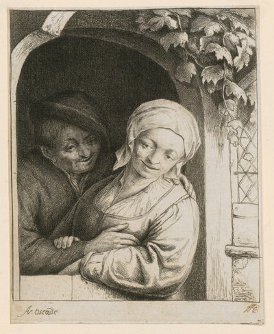 Ternura rural - Casal de camponeses à porta de casa de Adriaen van Ostade
