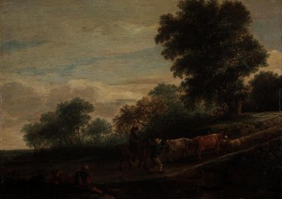 Paisagem com pastores e gado de Adriaen van Ostade