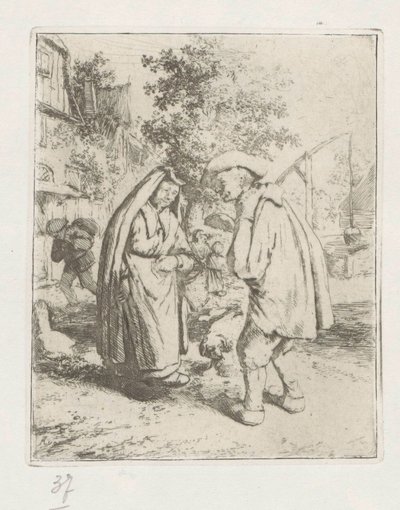 Homem e mulher em conversa de Adriaen van Ostade