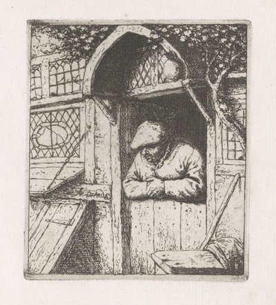 O homem se inclina em uma porta inferior de Adriaen van Ostade