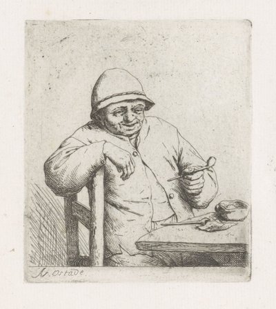 Homem com um cachimbo na mesa de Adriaen van Ostade