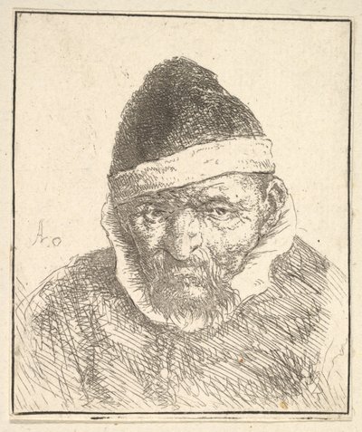Velho com colarinho branco e chapéu pontiagudo de Adriaen van Ostade