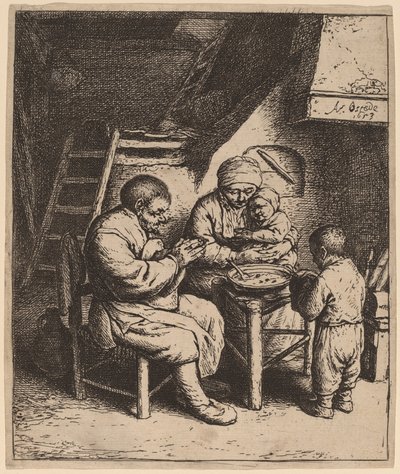 Família camponesa dizendo graça de Adriaen van Ostade