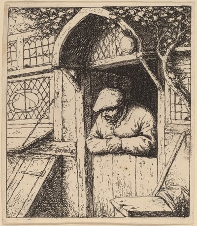 Camponês encostado em sua porta de Adriaen van Ostade