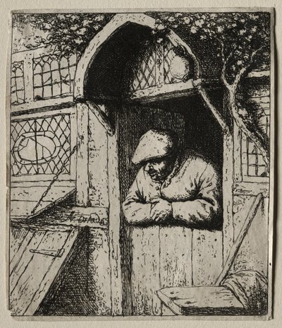 Camponês encostado à porta de Adriaen van Ostade
