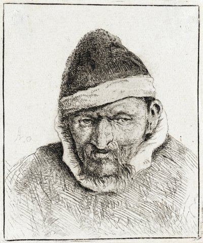Camponês com um gorro de pele pontiagudo de Adriaen van Ostade