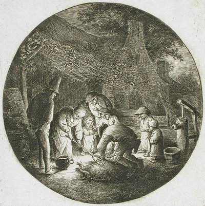 Camponeses a matar um porco de Adriaen van Ostade