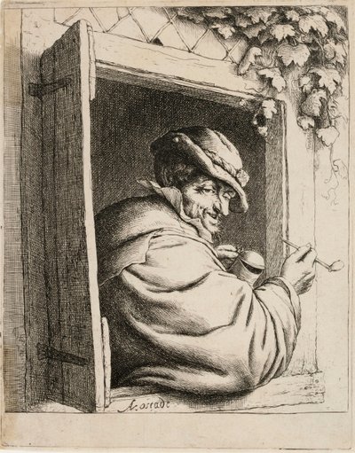 Um fumador de cachimbo à janela de Adriaen van Ostade