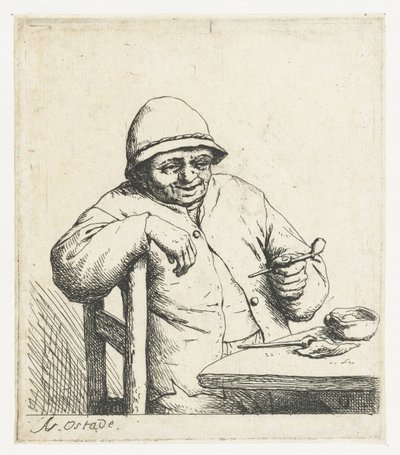 Agricultor fumante com o braço sobre uma cadeira O fumante sorridente de Adriaen van Ostade