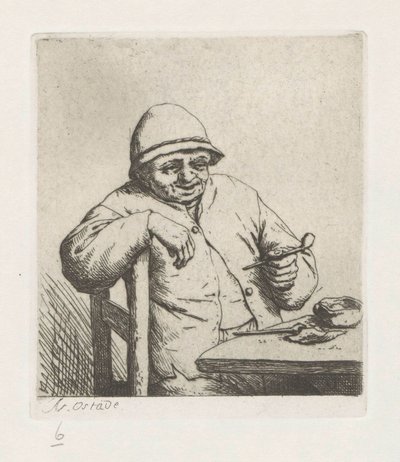 Agricultor fumador com braço sobre um carril de cadeira de Adriaen van Ostade
