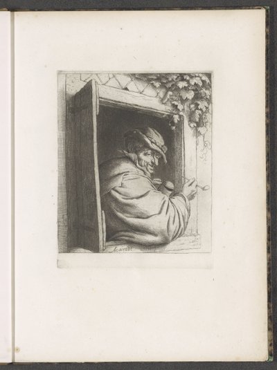 Homem fumador numa abertura de janela de Adriaen van Ostade