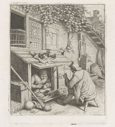 Sapateiro num atelier em frente da sua casa de Adriaen van Ostade