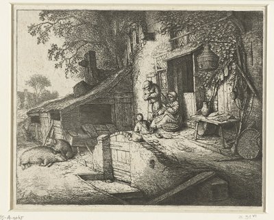 Mulher que gira em frente de uma casa
O fiador de Adriaen van Ostade