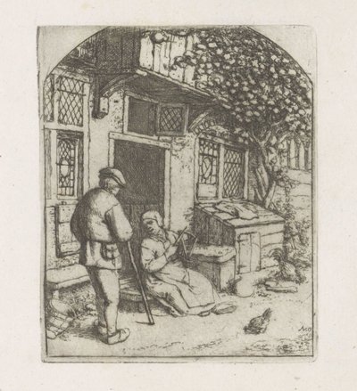 Estrela-aranha na soleira de uma casa de Adriaen van Ostade