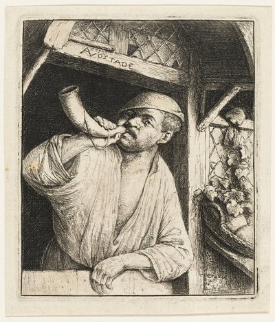 O padeiro tocando sua trompa de Adriaen van Ostade