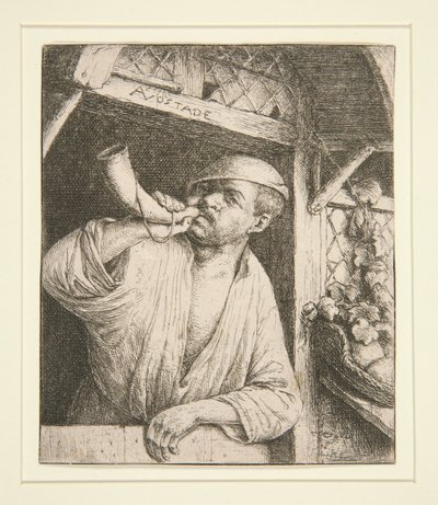 O padeiro a tocar a sua trompa de Adriaen van Ostade