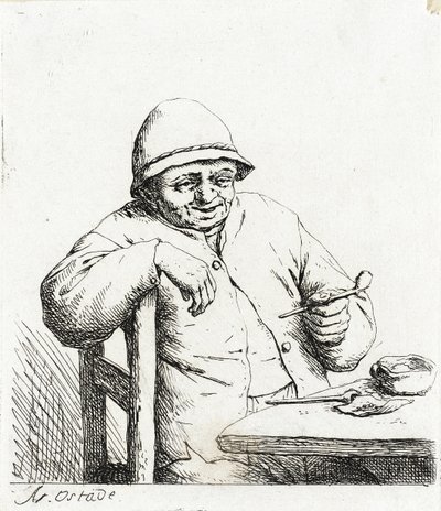 O fumador apoiado no encosto de uma cadeira de Adriaen van Ostade