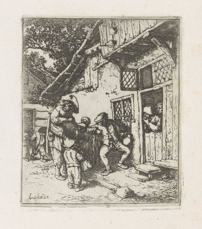 Dois músicos em frente de uma casa de Adriaen van Ostade