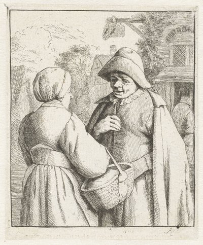 Mulher e homem conversando entre si de Adriaen van Ostade