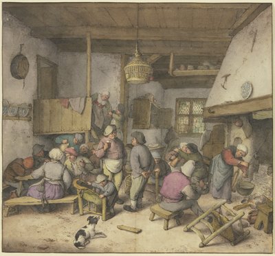 Interior de taberna com camponeses a fumar, a beber e a acariciar-se de Adriaen van Ostade