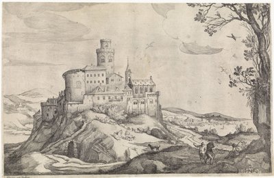 Paisagem com um castelo numa montanha de Adriaen van Stalbemt