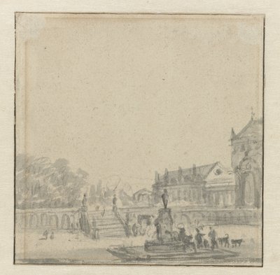 Pátio de um palácio com uma fonte de Adriaen van de Velde (possibly)