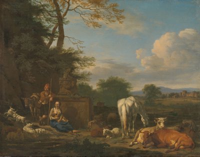 Paisagem Arcadiana com Pastores e Animais em repouso de Adriaen van de Velde