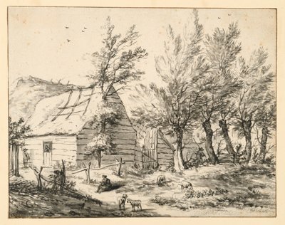 Quinta atrás de uma fila de salgueiros podados de Adriaen van de Velde