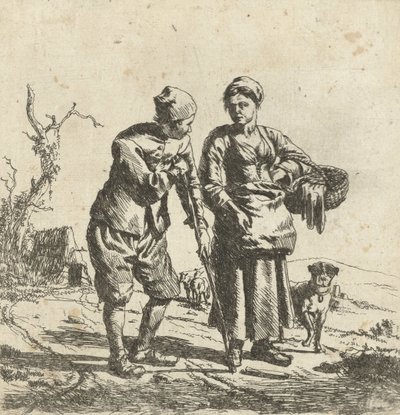 Fazendeiro e sua esposa em conversa de Adriaen van de Velde