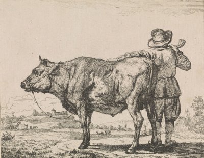 Homem, ficar, touro de Adriaen van de Velde