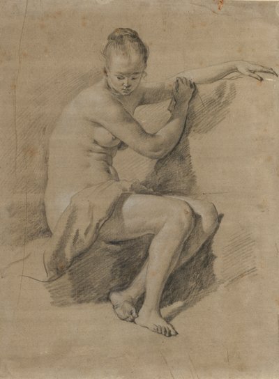 Nua fêmea sentada, c.1660-70 (desenho a giz preto e branco) de Adriaen van de Velde