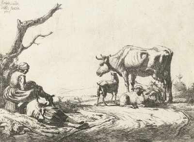 Pastor e pastora com gado, 1653 de Adriaen van de Velde
