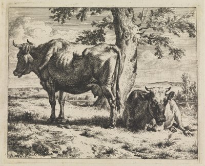 Duas vacas sob uma árvore de Adriaen van de Velde