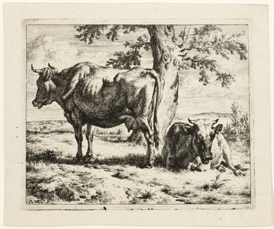 Duas vacas debaixo de uma árvore de Adriaen van de Velde