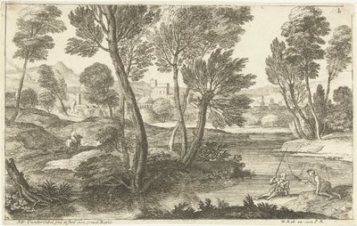 Paisagem com dois pescadores Os dois pescadores Paisagens, terceira série (título da série) de Adriaen van der Kabel