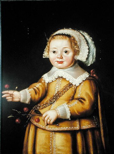 Retrato de Anne Gibson quando criança (óleo sobre painel) de Adriaen van der Linde