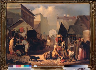 Buvette a São Petersburgo (Barraca de Refrescos em São Petersburgo) - Pintura de Adrian Markovich Volkov (1827-1873), óleo sobre tela de Adrian Markovich Volkov