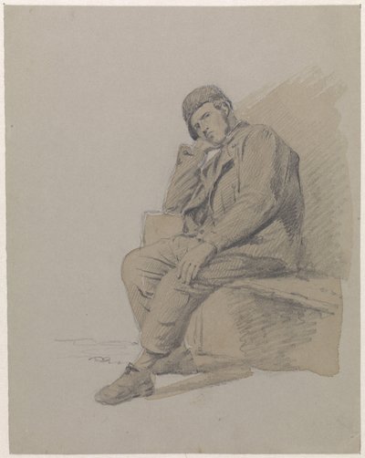 Estudo da figura de um homem sentado com um chapéu de Adrianus Eversen