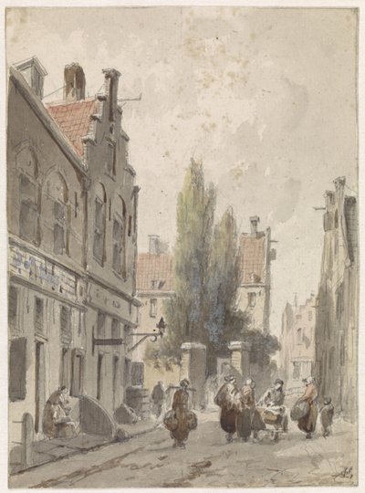 Arquitetura da cidade com um mascate de Adrianus Eversen