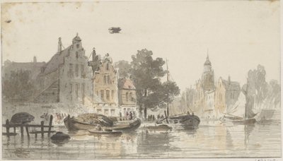 Paisagem de Cityscape com canal de Adrianus Eversen