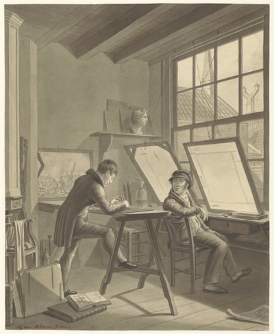 Workshop de Jacob Ernst Marcus na Rozenstraat em Amsterdã de Adrianus Gerardus van Schoone