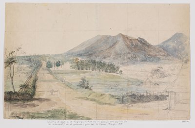 Vista dos vulcões Gedé e Pangrango, estrada Cianjur-Cipanas e residência do governador-geral em Cipanas, Priangan, Java Ocidental de Adrianus Johannes Bik