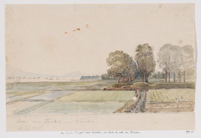 Paisagem com estrada de Tangkil para Cirebon e vista da enseada (âncora) de Cirebon, West Java de Adrianus Johannes Bik
