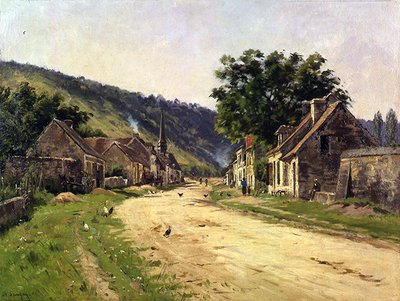 Rua Village com figuras (óleo sobre tela) de Adrien Jacques Sauzay