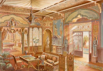 Sala de jogos em estilo assírio, ilustração de 