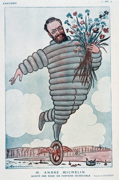 Desenho animado de André Michelin e Bibendum - Ilustração de Adrien Barrere (1877-1931) em "Fantasio" de 01/07/1923 de Adrien Barrere
