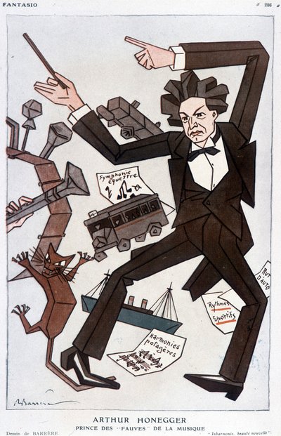Desenho animado por Arthur Honegger "Prince of the Fauves of Music", compositor suíço (1892-1955) - por Barrère, em "Fantasio" de 01/01/1930 de Adrien Barrere