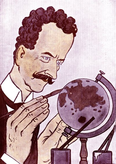 Cartoon de Philippe Berthelot (1866-1934) político e diplomata francês - desenho de Adrien Barrere (1877-1931) de Fantasio de Adrien Barrere