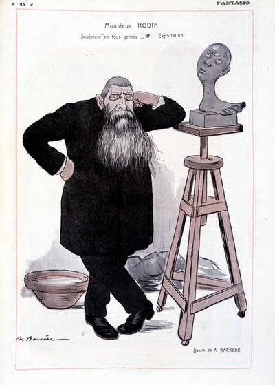Desenho animado do escultor Auguste Rodin representado na sua oficina em "Fantasio". de Adrien Barrere